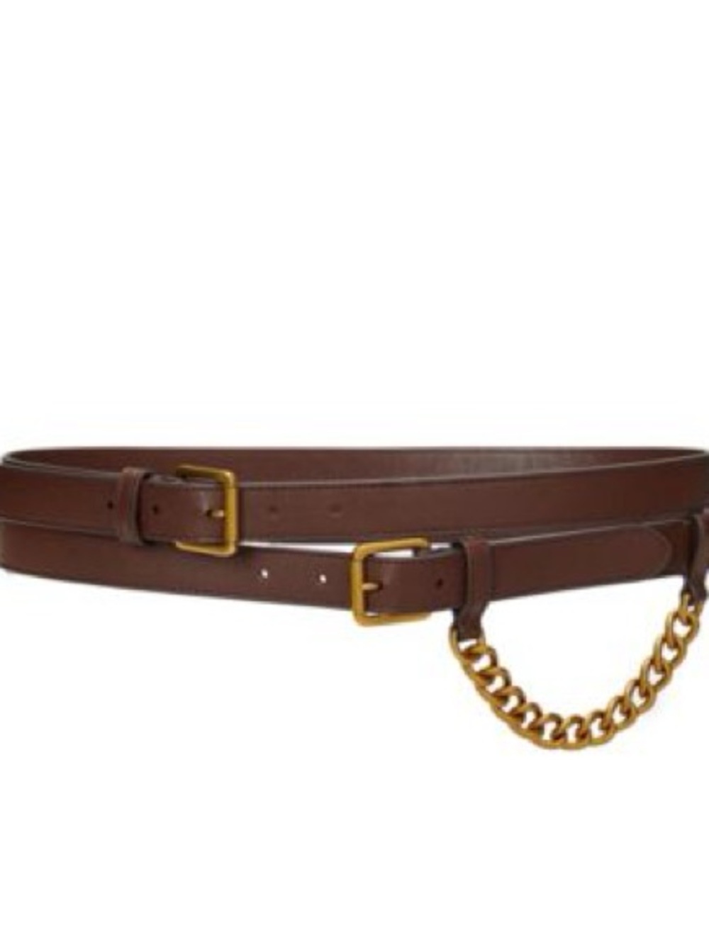 Lauren Ralph Lauren Brown Leather Double-Strap Belt with Gold Chain